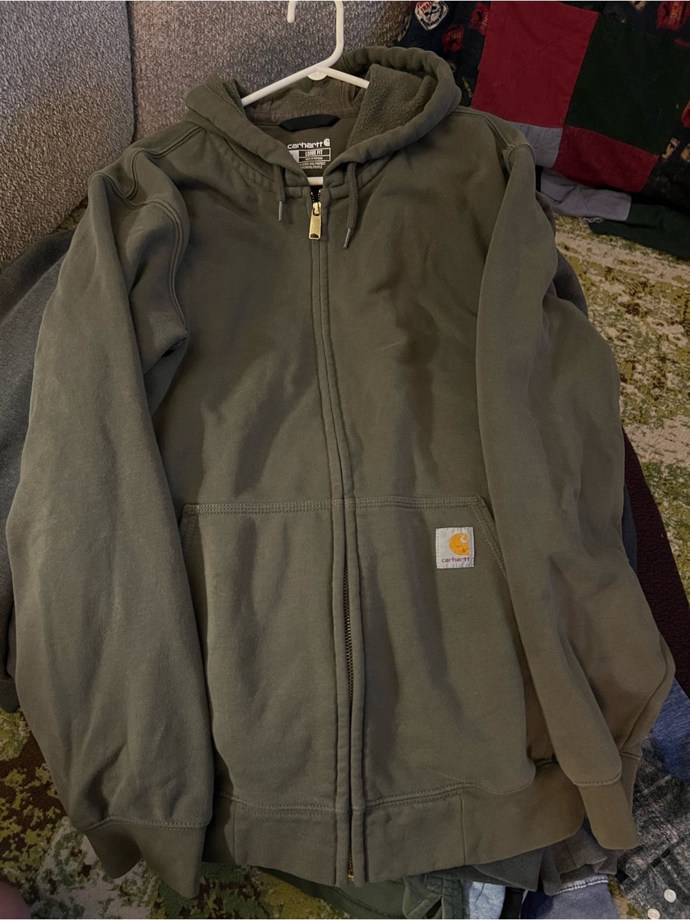 Carhartt Olive Green Full-Zip Hooded Sweatshirt